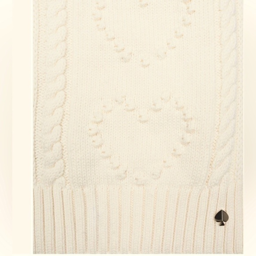 kate spade new york Cream Cable Knit Heart Bobble Scarf Sustainably Sorted NWT